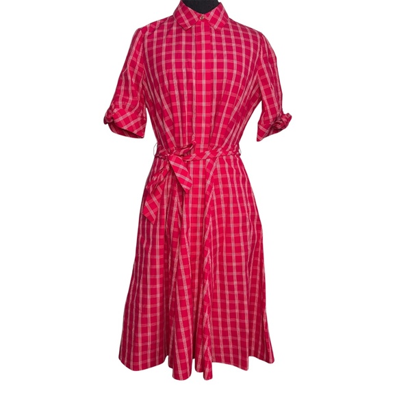 NWOT Calvin Klein Red White Plaid Gingham Cotton Dress - Picture 1 of 15